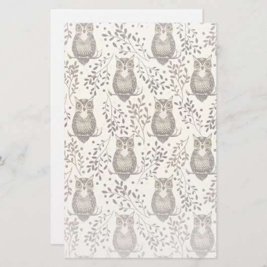 フクロウの図解入りの、写真付きの木地模様 便箋 (正面/裏面)