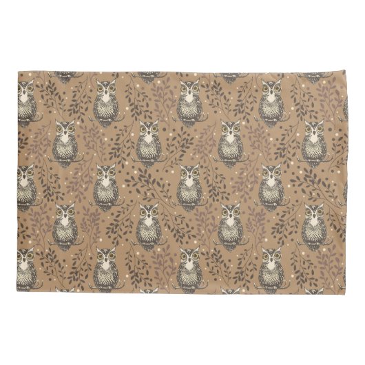 フクロウの図解入りの、写真付きの木地模様 枕カバー (裏面)