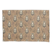 フクロウの図解入りの、写真付きの木地模様 枕カバー (正面)