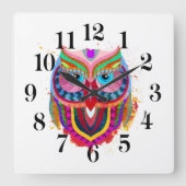 フクロウの壁掛け時計 スクエア壁時計 (正面)