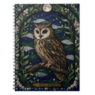 フクロウの夜の天蓋 イルミナ ステンドグラス ノートブック