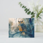フクロウの夜の枝の水彩画に座って ポストカード (スタンド正面)