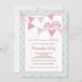 フクロウの女の子のベビーシャワーの招待状、ぼろぼろの上品 招待状 (正面)
