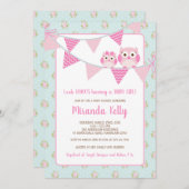 フクロウの女の子のベビーシャワーの招待状、ぼろぼろの上品 招待状 (正面/裏面)