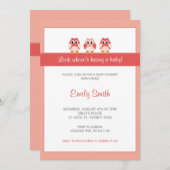 フクロウの女の子のベビーシャワーの招待状 招待状 (正面/裏面)