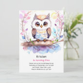 フクロウの女の子の誕生日パーティー招待状 招待状 (スタンド正面)