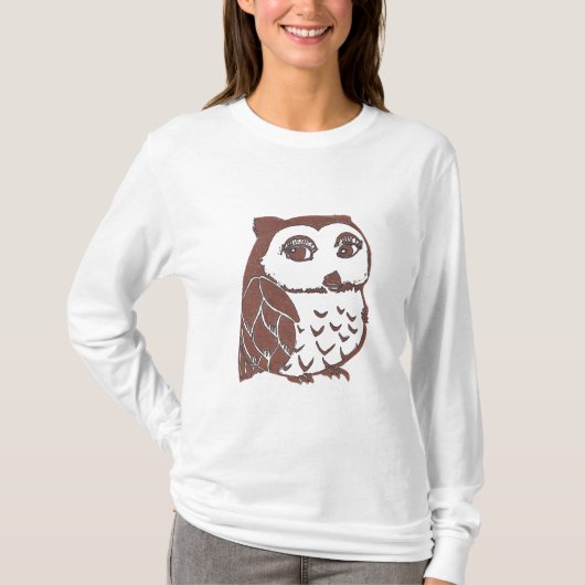 フクロウの女性のHanesの白いNano長袖のTシャツ Tシャツ (正面)