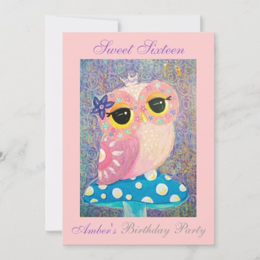 フクロウの妖精のプリンセスのSweet sixteenの誕生会 招待状 (正面)