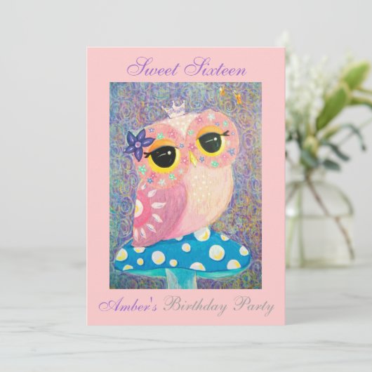 フクロウの妖精のプリンセスのSweet sixteenの誕生会 招待状 (スタンド正面)