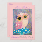 フクロウの妖精のプリンセスのSweet sixteenの誕生会 招待状 (正面/裏面)