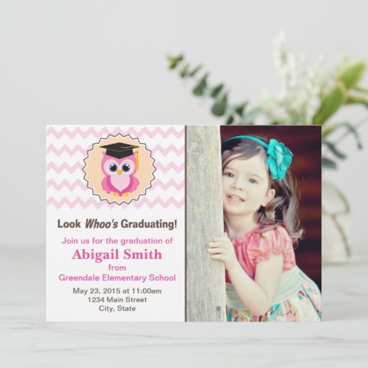 フクロウの子供の卒業の発表の写真の招待状 招待状 (スタンド正面)
