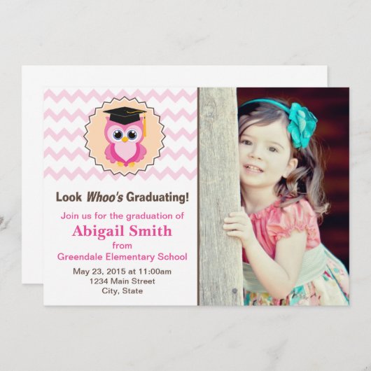 フクロウの子供の卒業の発表の写真の招待状 招待状 (正面/裏面)