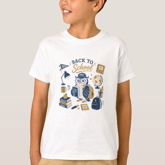 フクロウの学習 バックトゥスクール Tシャツ (正面)