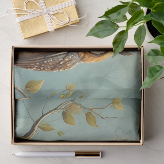 フクロウの家族が枝に 薄葉紙 (ギフト)