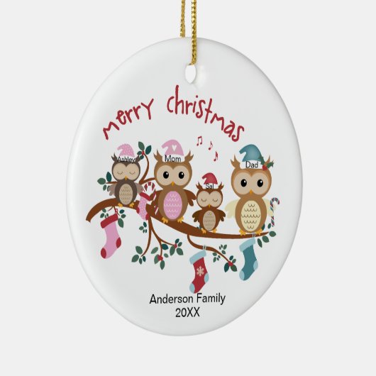 フクロウの家族のクリスマス セラミックオーナメント (右)