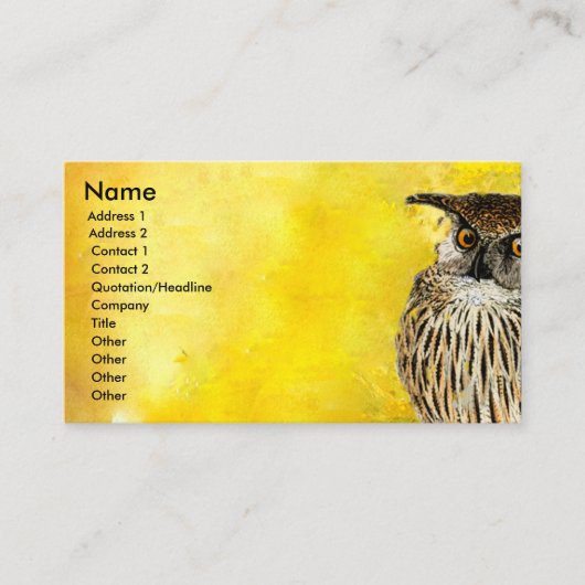 フクロウの専門の鳥のデザイン|の水彩画 名刺 (正面)