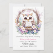 フクロウの巣の喜び:女の子の赤ちゃんシャワー 招待状 (正面)