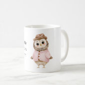 フクロウの帽子 ピンクのセーター あたたか可愛い コーヒーマグカップ (正面右)