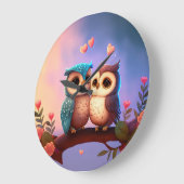 フクロウの恋 ラージ壁時計 (傾斜)