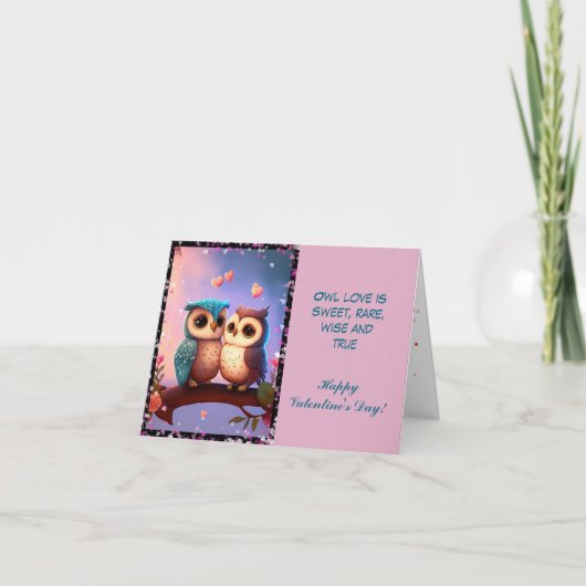 フクロウの愛は甘いバレンタインデー シーズンカード (正面)