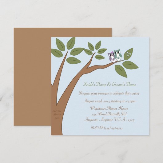 フクロウの愛結婚者 招待状 (正面/裏面)