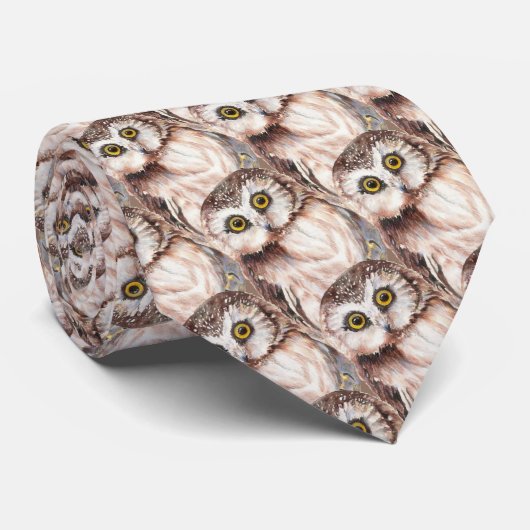 フクロウの扇子かわいい水色の鳥の芸術 ネクタイ (ロール)