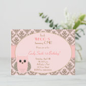 フクロウの招待状の女の子の誕生会のピンクの金ゴールド 招待状 (スタンド正面)