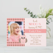 フクロウの招待状の女の子の誕生会の写真カード 招待状 (スタンド正面)