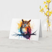 フクロウの挨拶 カード (黄色い花)