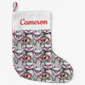 フクロウの接眼レンズパターン|はあなたの名前を加えます スモールクリスマスストッキング (正面)
