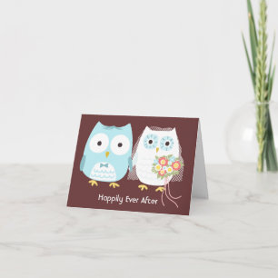 フクロウの新婦と新郎 かわいい新婚カップル ありがとう サンキューカード