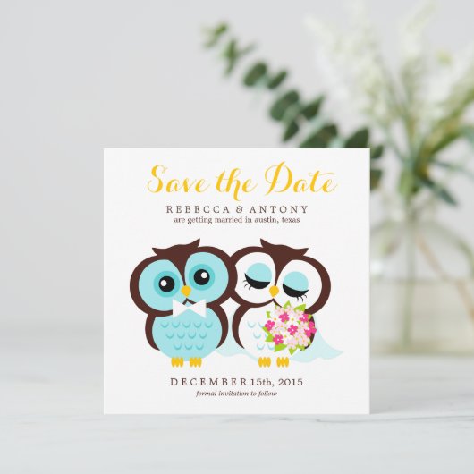 フクロウの新郎新婦の結婚式 保存日付のお知らせ セーブザデート (スタンド正面)