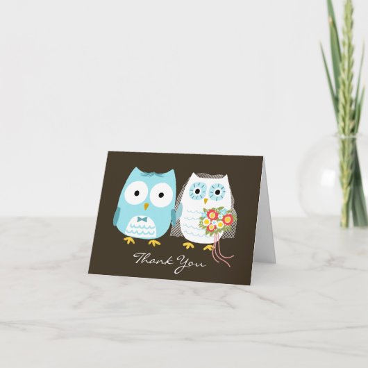 フクロウの新郎新婦　結婚式　ありがとう サンキューカード (正面)