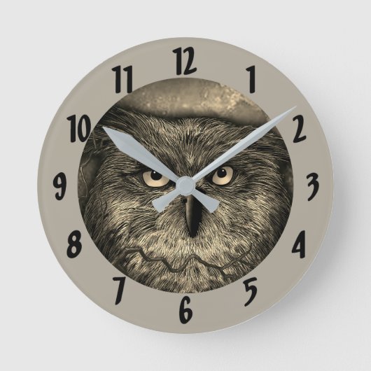 フクロウの時計 ラウンド壁時計 (正面)