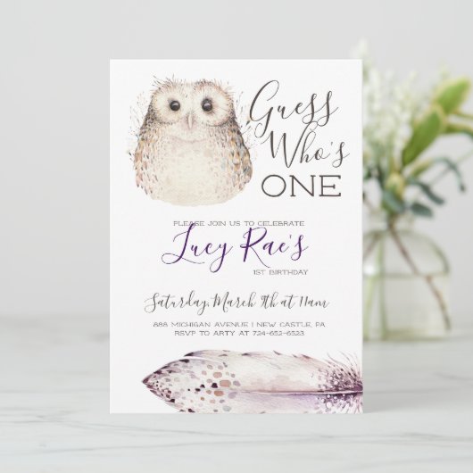 フクロウの最初の誕生日パーティー 招待状 (スタンド正面)