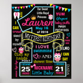 フクロウの最初の誕生日パーティーChalkboardサインのポスター ポスター (正面)