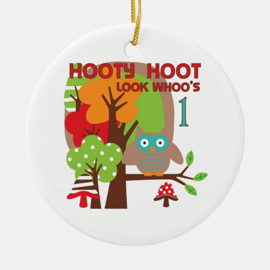 フクロウの最初誕生日のTシャツおよびギフト セラミックオーナメント (正面)