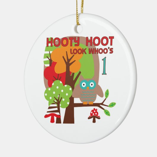 フクロウの最初誕生日のTシャツおよびギフト セラミックオーナメント (左)