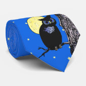 フクロウの木の月の星(黒) ネクタイ (ロール)
