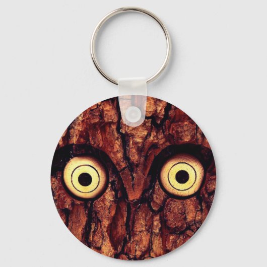 フクロウの木は素朴な木にかわいい キーホルダー (正面)
