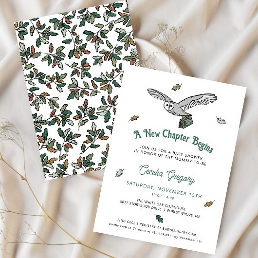 フクロウの本をテーマにした秋の赤ちゃんシャワー 招待状