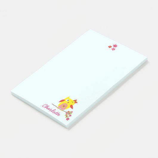 フクロウの枝にピンクの花の名前を付パーソナライズされたける ポストイット (アングル)