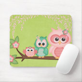フクロウの枝ピンクのミントの緑の鳥を切って下さい マウスパッド (マウス)