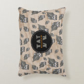 フクロウの柄と木素朴モノグラム アクセントクッション (正面(垂直))