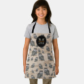 フクロウの柄と木素朴モノグラム エプロン (インサイチュ)