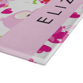 フクロウの柄、かわいいフクロウ、ピンクのフクロウ、お名前 カッティングボード (角)