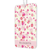 フクロウの柄、かわいいフクロウ、ピンクのフクロウ、お名前 カーエアーフレッシュナー (左)