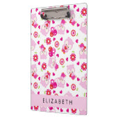 フクロウの柄、かわいいフクロウ、ピンクのフクロウ、お名前 クリップボード (左)