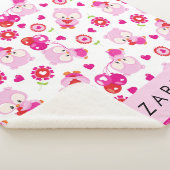 フクロウの柄、かわいいフクロウ、ピンクのフクロウ、お名前 シェルパブランケット (3/4)