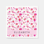 フクロウの柄、かわいいフクロウ、ピンクのフクロウ、お名前 スタンダードカクテルナプキン (正面)